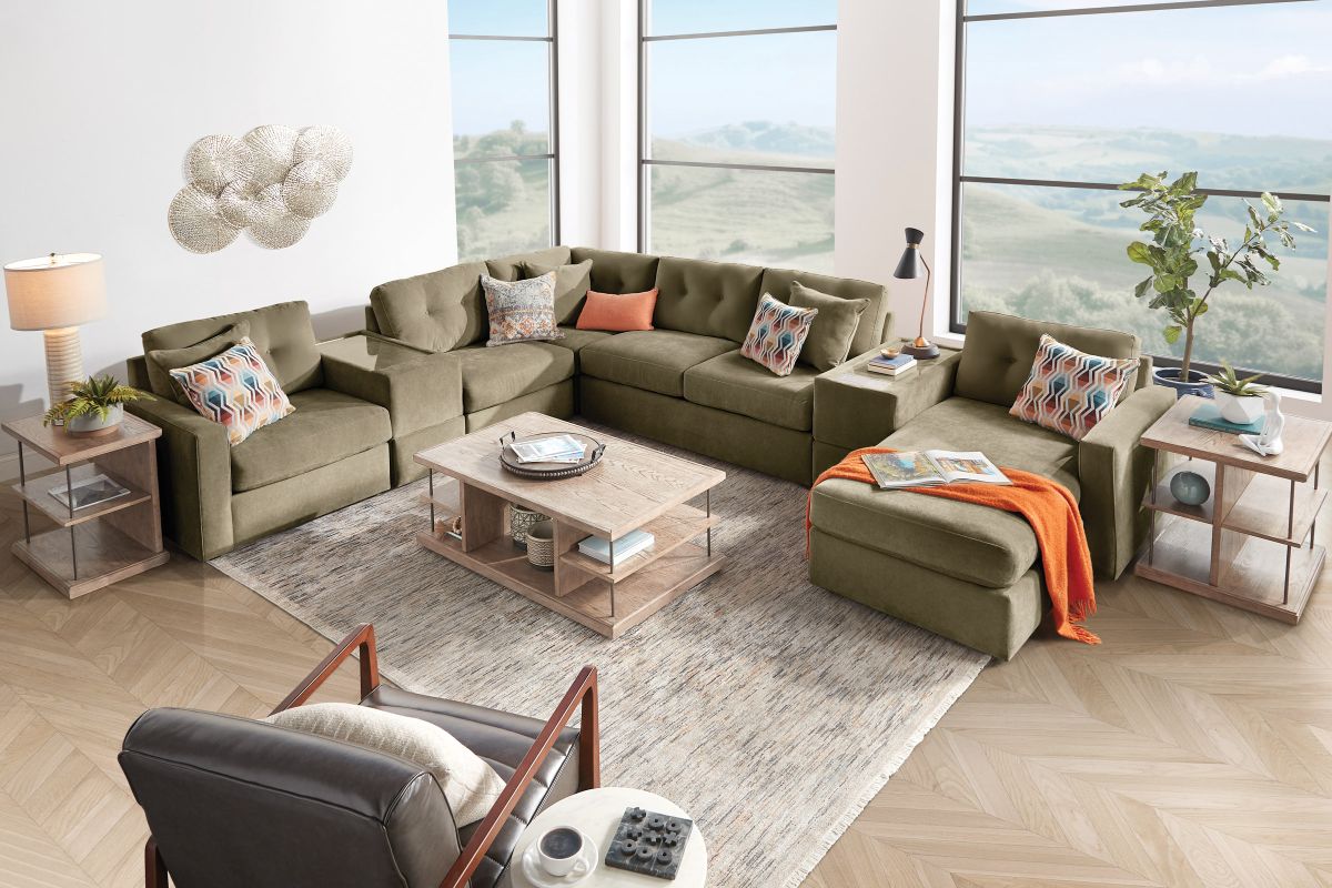ModularOne Sectional Moss 7-Piece Sectional with Sleeper + E-Console + Right Arm Facing Chaise 2