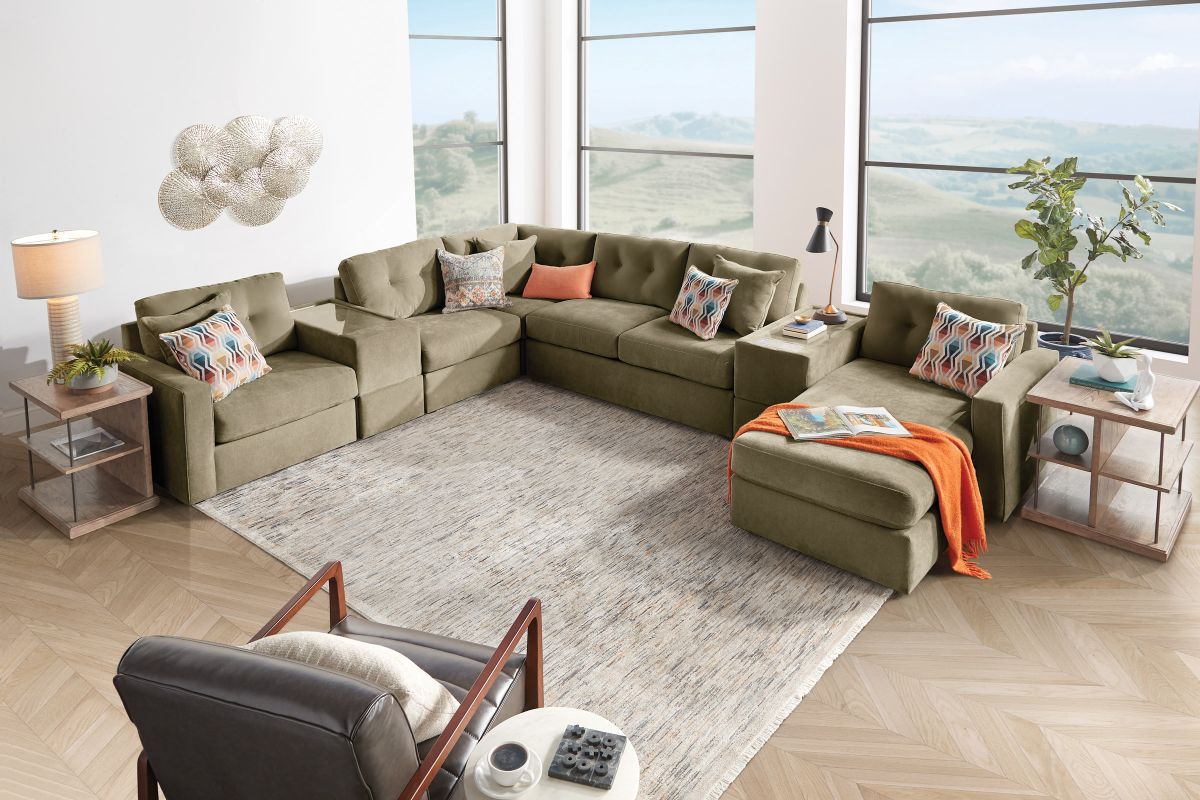 ModularOne Sectional Moss 7-Piece Sectional with Sleeper + E-Console + Right Arm Facing Chaise 8