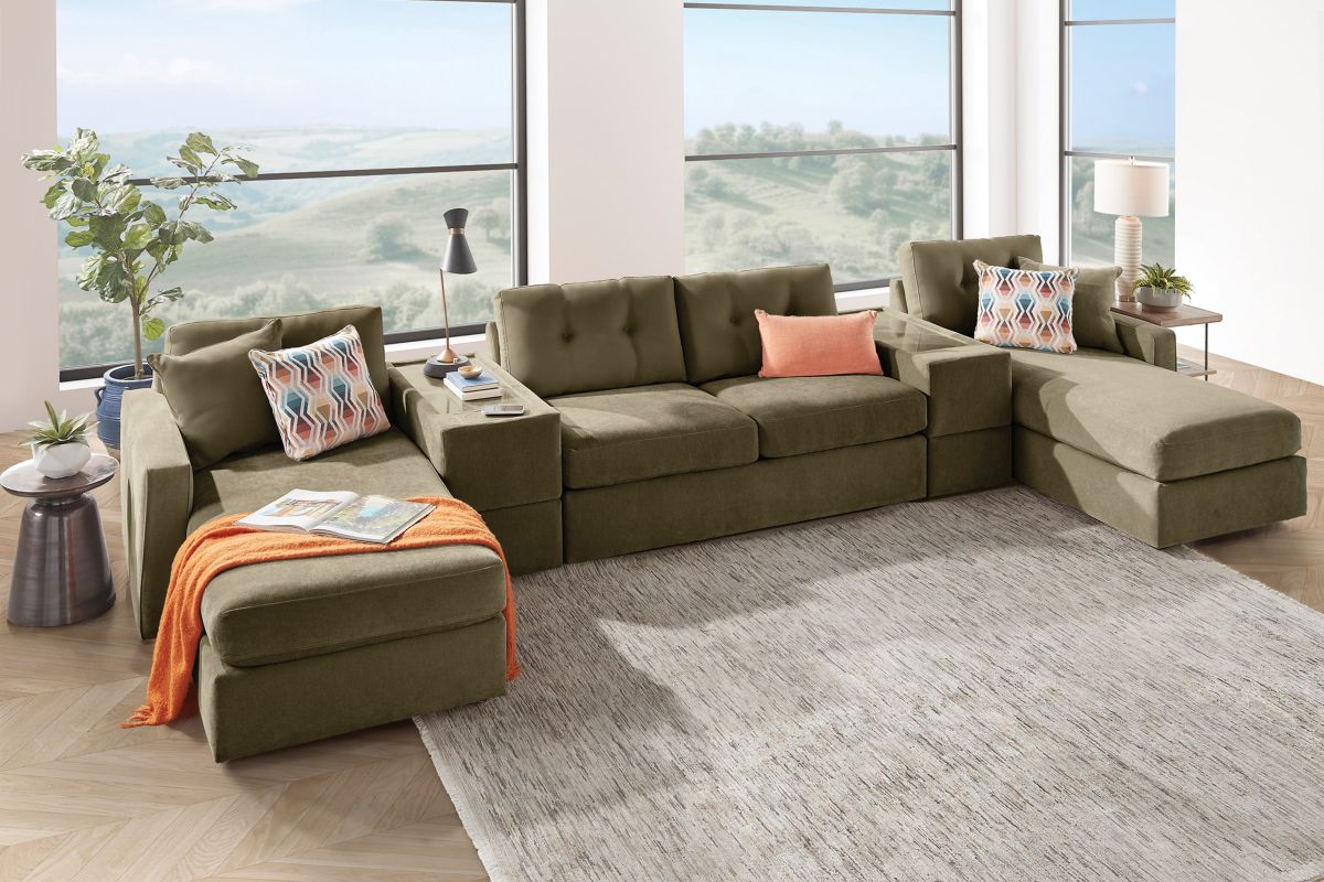 ModularOne Sectional Moss 5-Piece Sectional with Sleeper + E-Console 2
