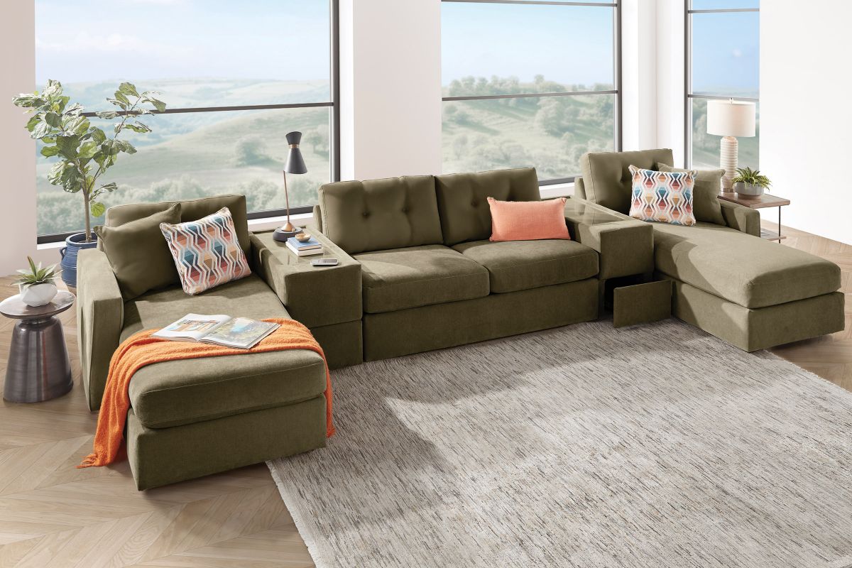 ModularOne Sectional Moss 5-Piece Sectional with Sleeper + E-Console 8