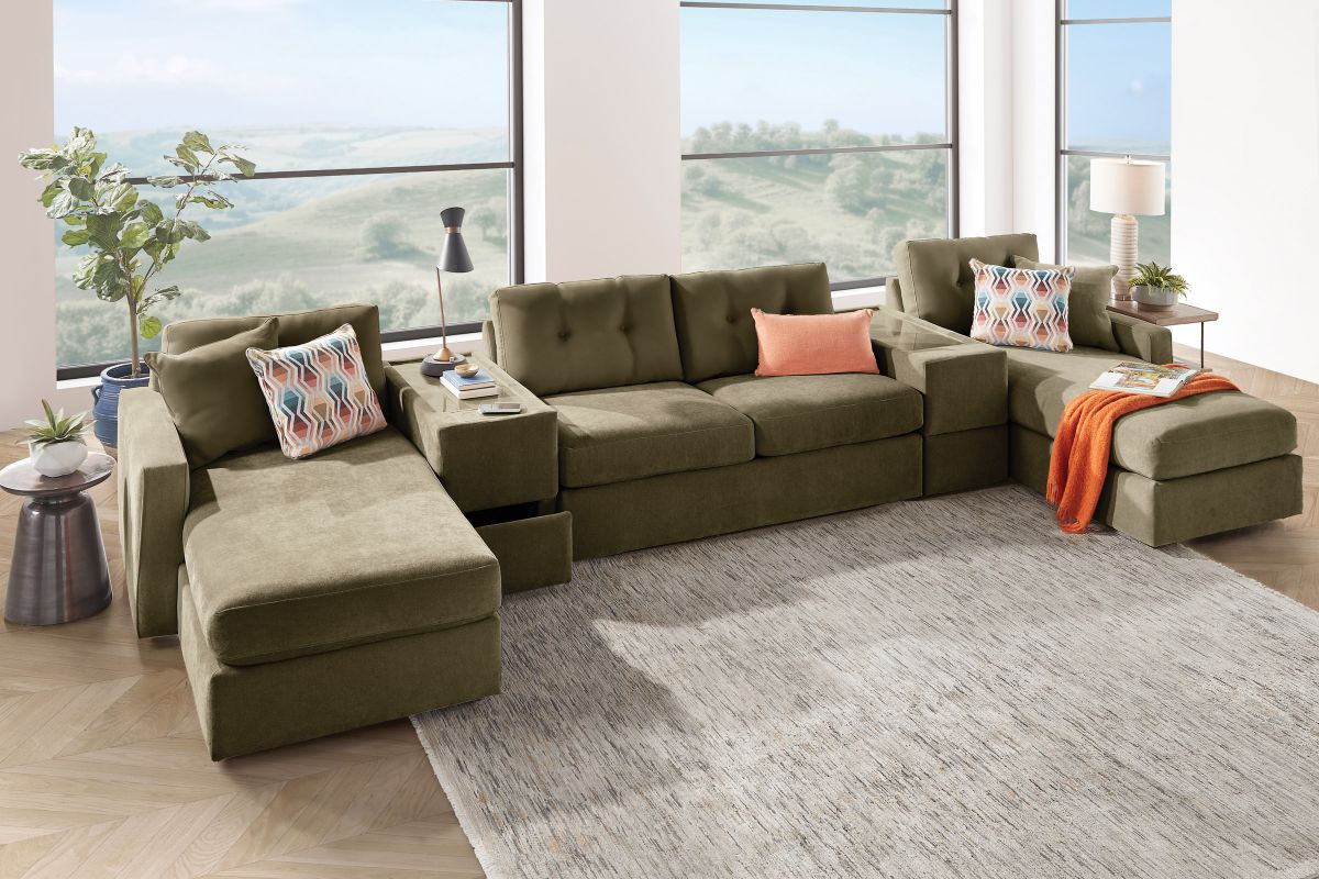 ModularOne Sectional Moss 5-Piece Sectional with Sleeper + E-Console 9