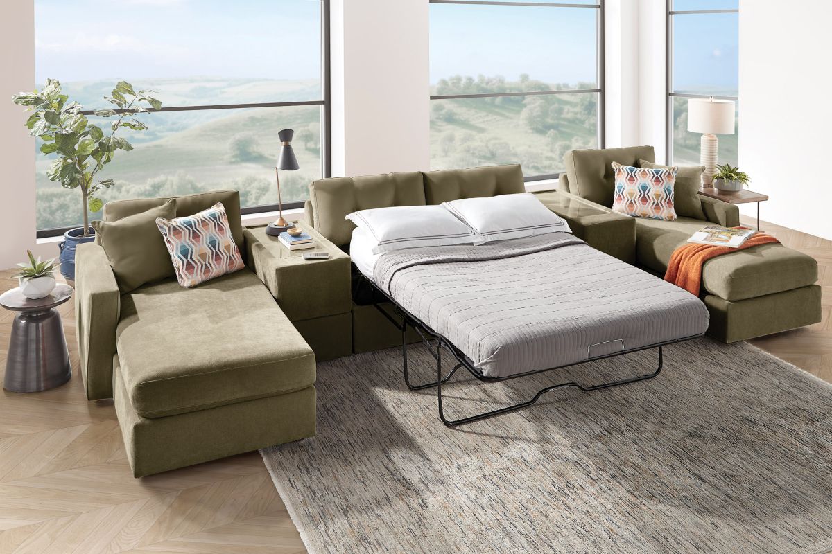 ModularOne Sectional Moss 5-Piece Sectional with Sleeper + E-Console 7