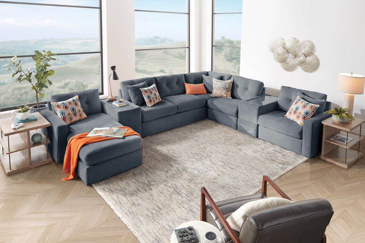 ModularOne Navy 7-Piece Sleeper Sectional with Left Arm Facing Chaise 7