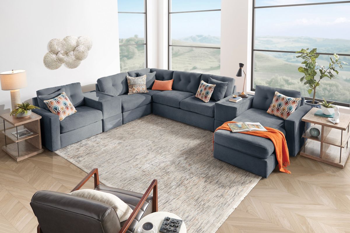 ModularOne Navy 7-Piece Sleeper Sectional with Right Arm Facing Chaise 7