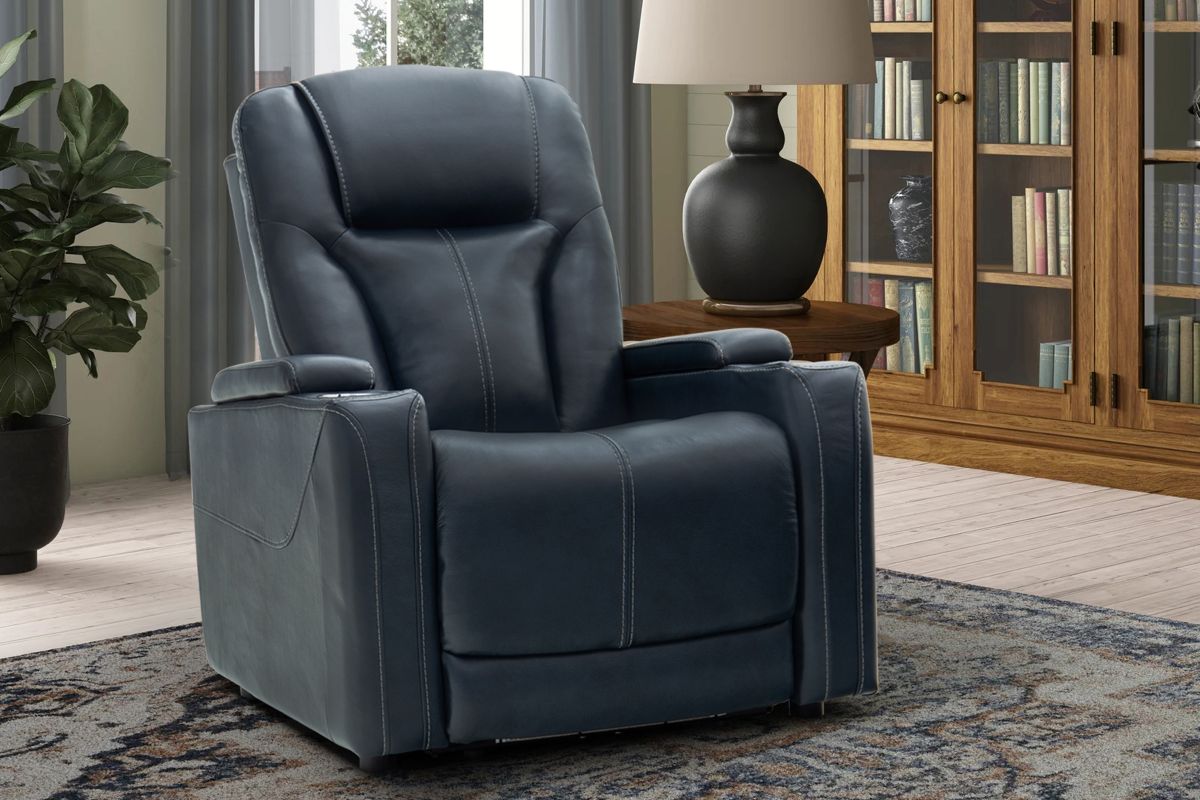 Front Row Blue Leather Triple Power Theater Recliner 10