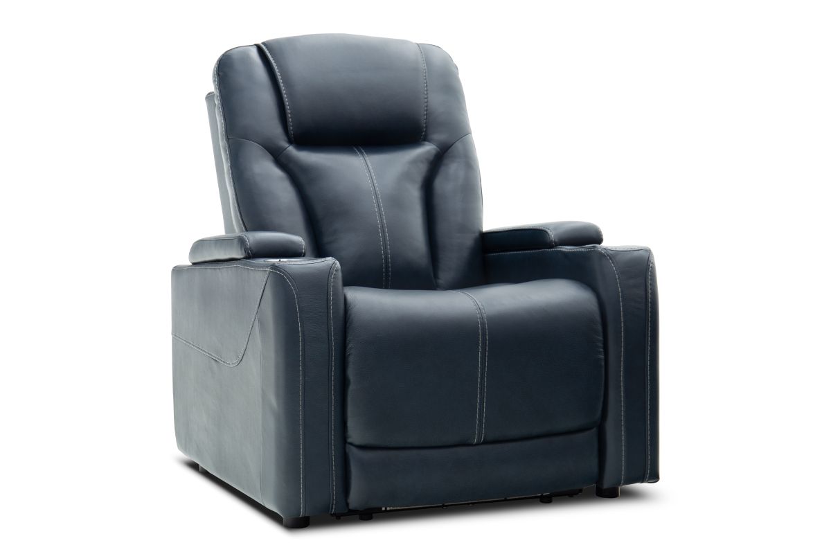 Front Row Blue Leather Triple Power Theater Recliner 4