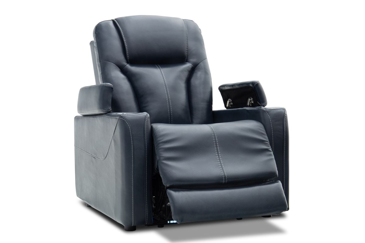 Front Row Blue Leather Triple Power Theater Recliner 3