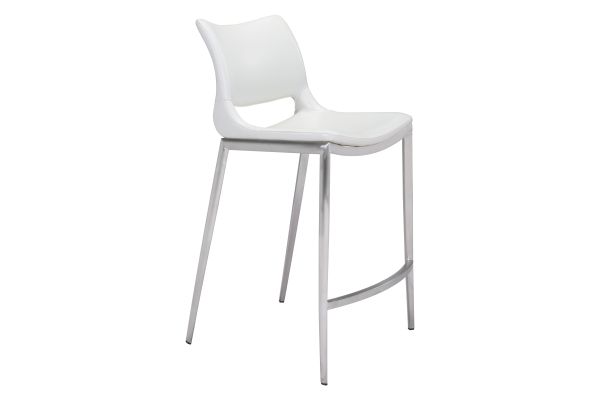 Ace Counter Stool (Set of 2) White & Silver