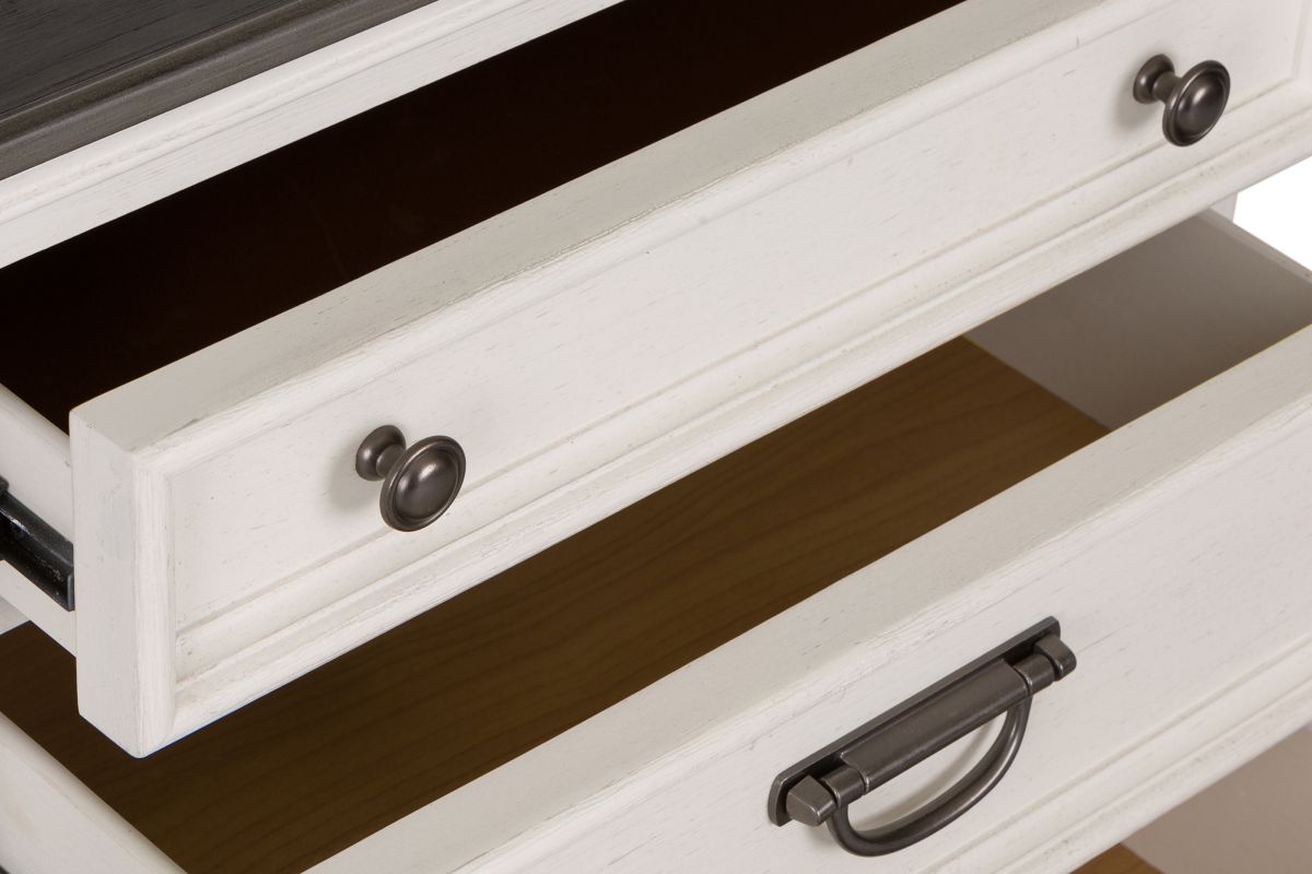 Two open drawers on the Higgins Nightstand showing their felt lining.