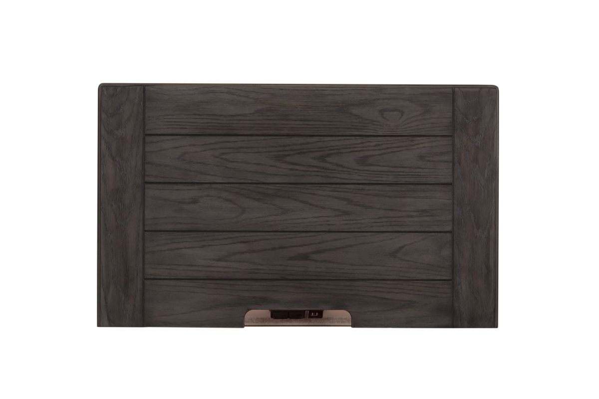 Top view of the Higgins nightstand showing its dark brown wood