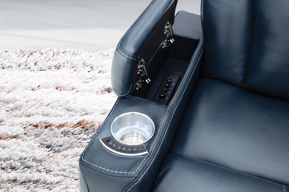 Front Row Blue Leather Triple Power Theater Recliner 6