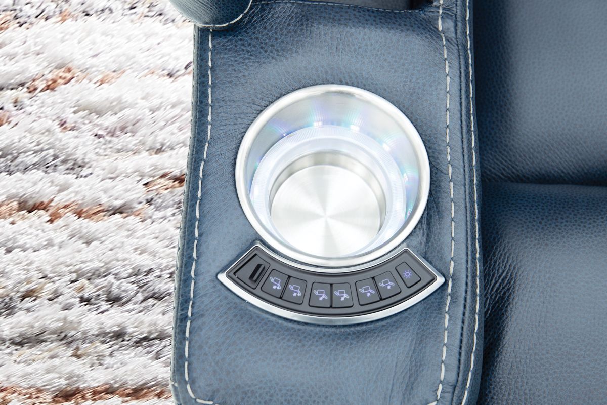 Front Row Blue Leather Triple Power Theater Recliner 5