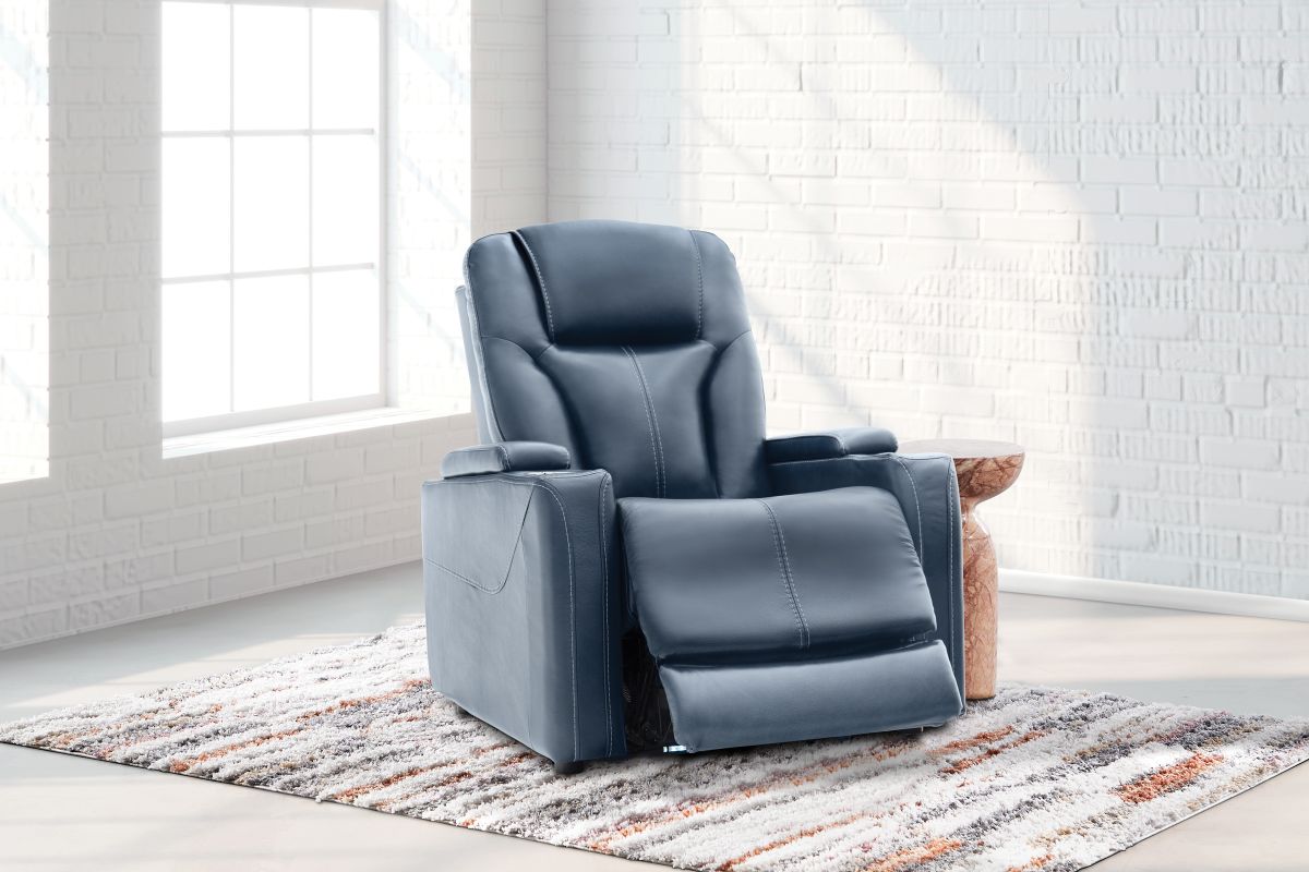 Front Row Blue Leather Triple Power Theater Recliner 2