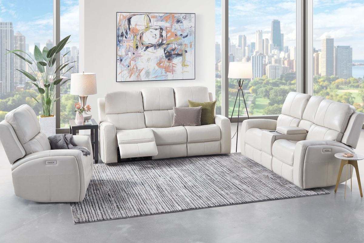 Linton Cream Leather Triple Power Reclining Sofa 12