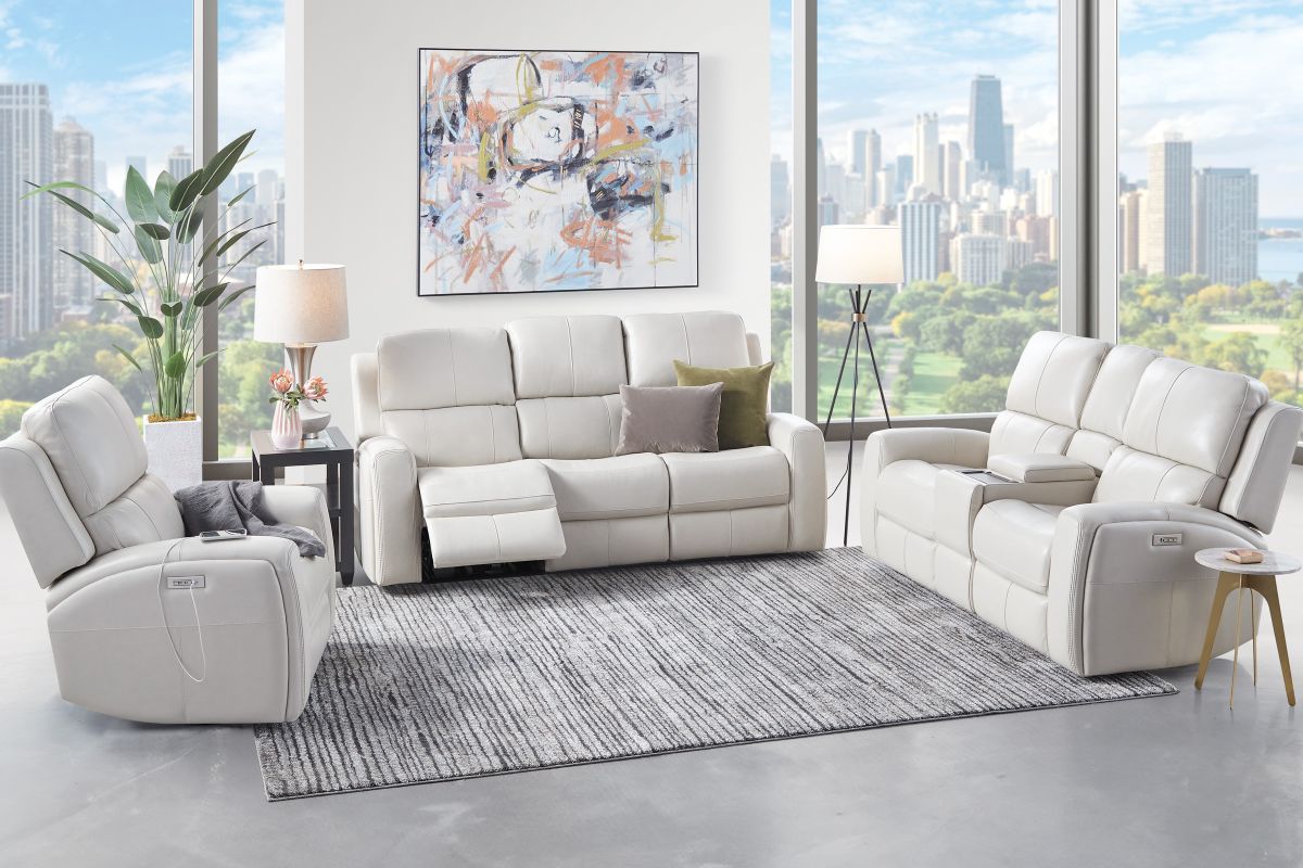 Linton Cream Leather Triple Power Reclining Sofa 13