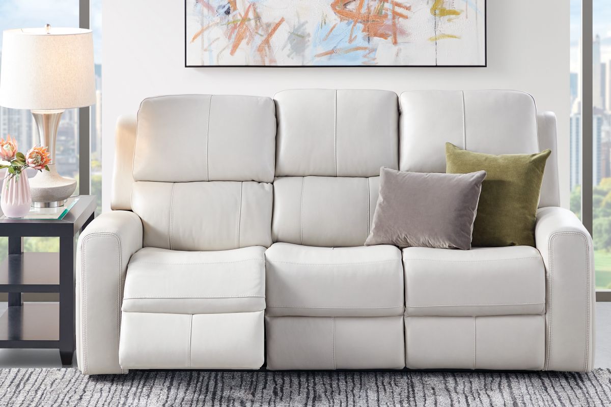 Linton Cream Leather Triple Power Reclining Sofa 15