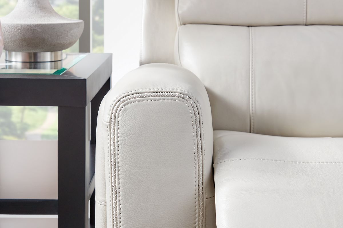 Linton Cream Leather Triple Power Reclining Sofa 16