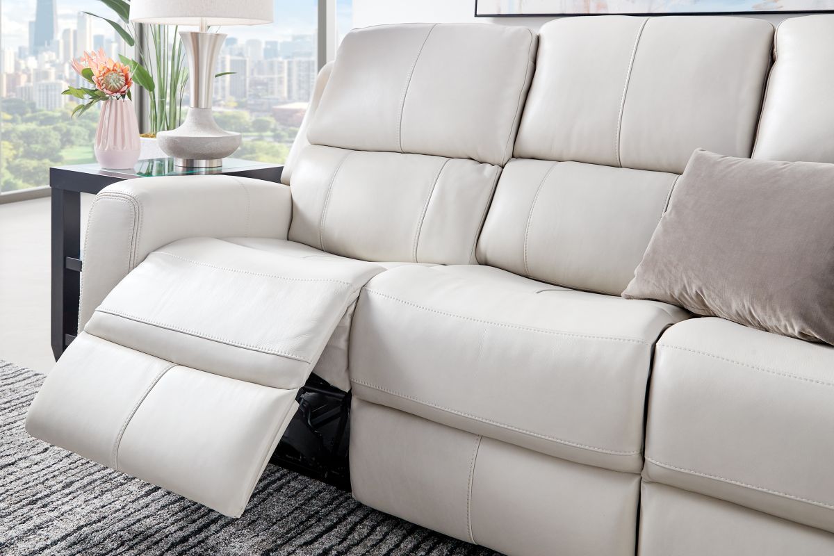 Linton Cream Leather Triple Power Reclining Sofa 17