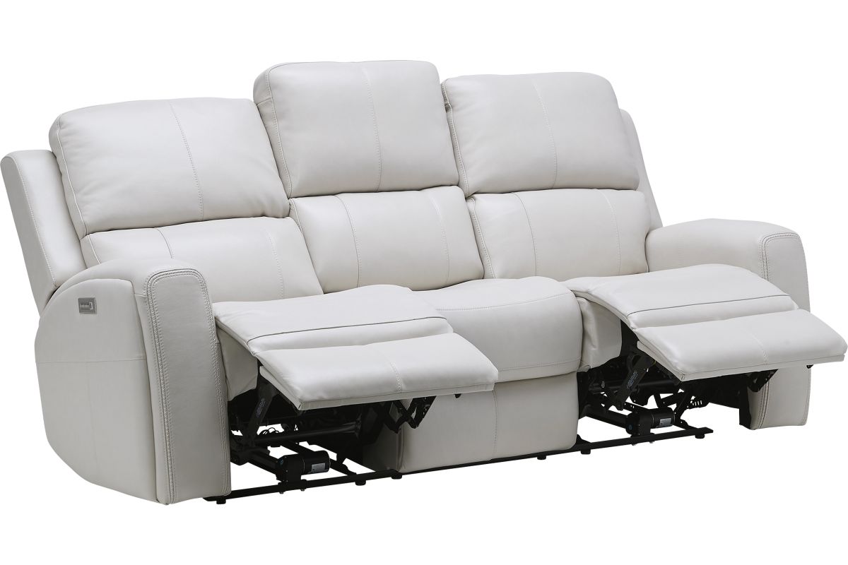 Linton Cream Leather Triple Power Reclining Sofa 5