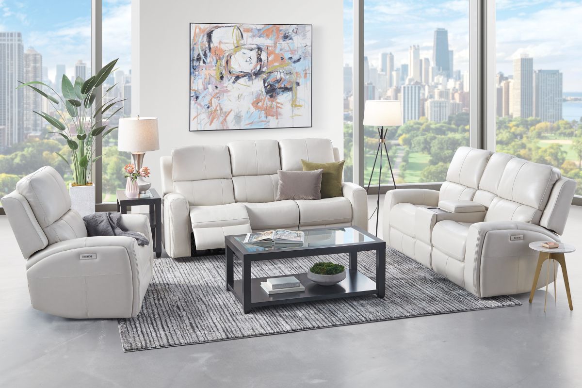 Linton Cream Leather Triple Power Reclining Console Loveseat 2