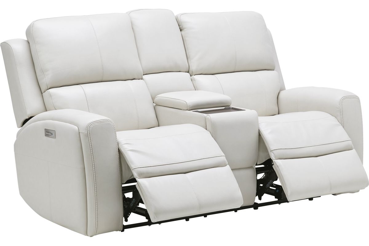 Linton Cream Leather Triple Power Reclining Console Loveseat 5