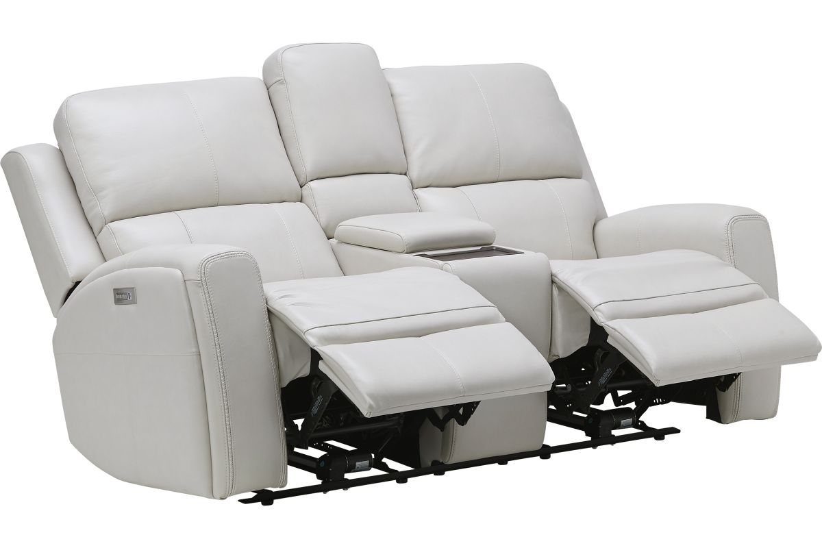 Linton Cream Leather Triple Power Reclining Console Loveseat 6