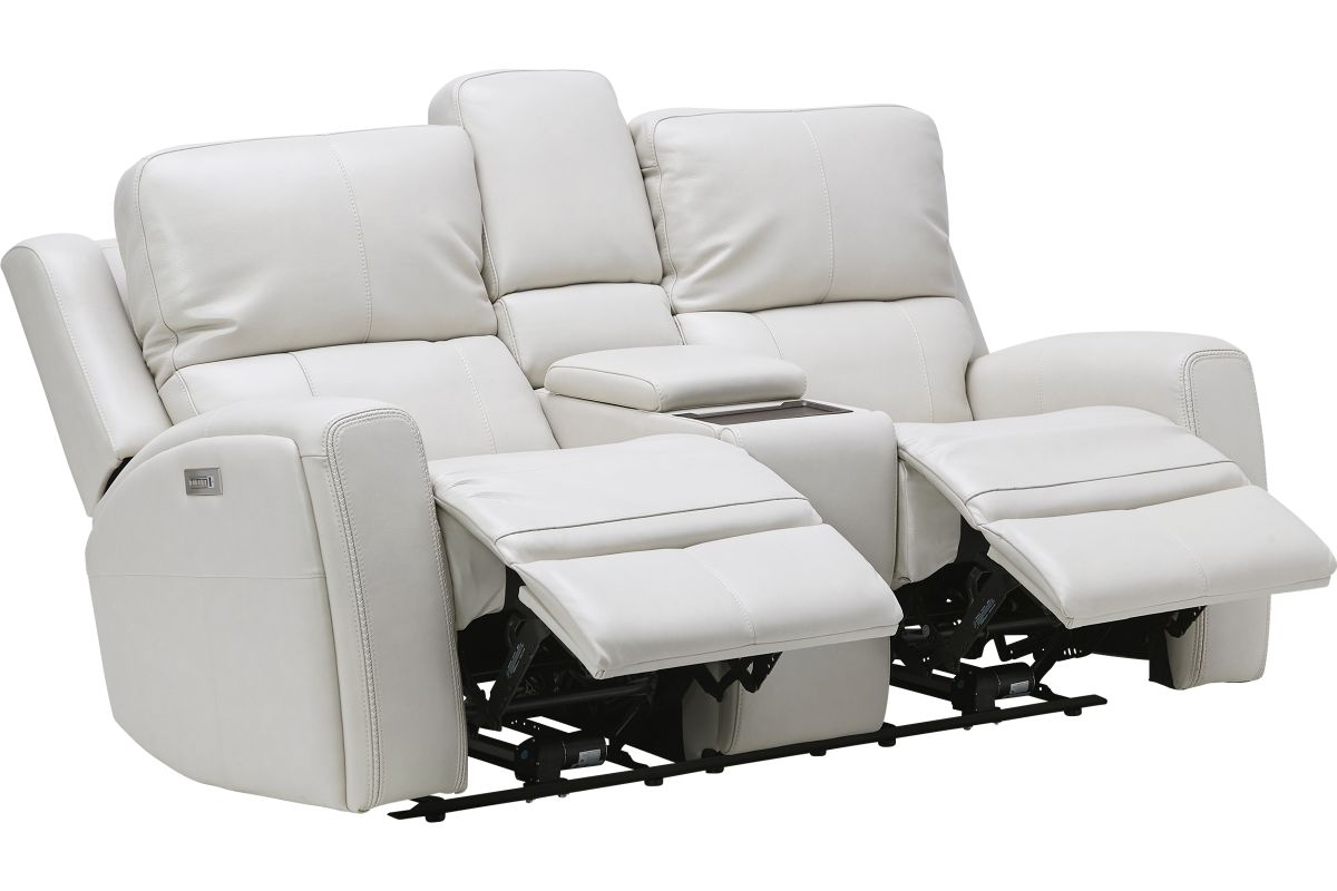 Linton Cream Leather Triple Power Reclining Console Loveseat 7