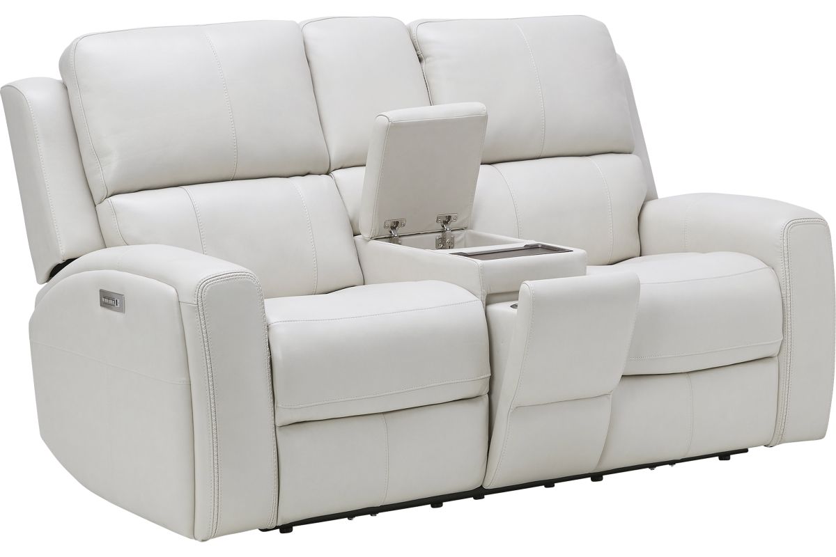 Linton Cream Leather Triple Power Reclining Console Loveseat 4