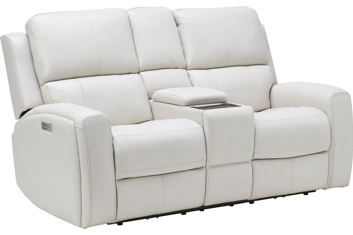 Linton Cream Leather Triple Power Reclining Console Loveseat 3