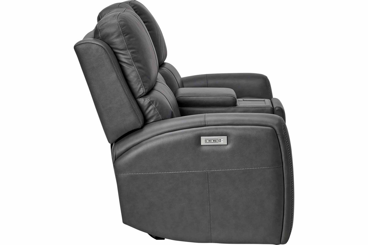 Linton Grey Leather Triple Power Reclining Console Loveseat 7
