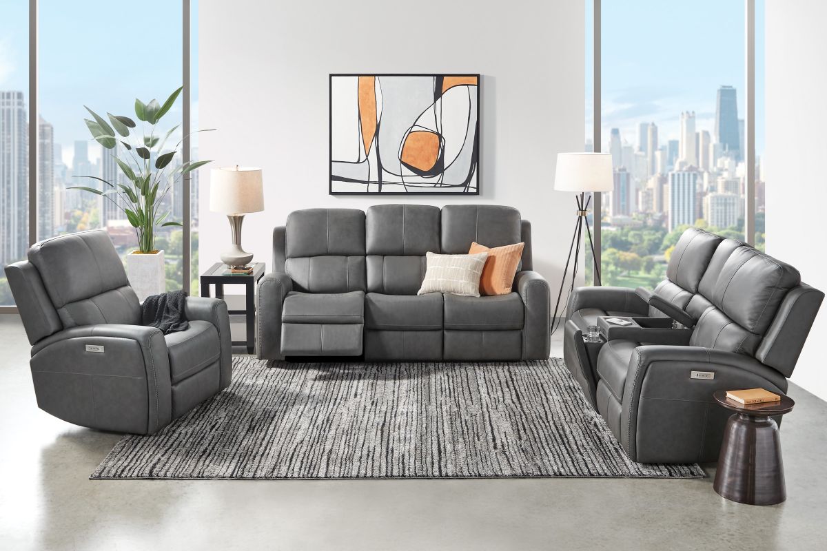 Linton Grey Leather Triple Power Recliner 11