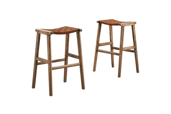 Saoirse Faux Leather Wood Bar Stool - Set of 2