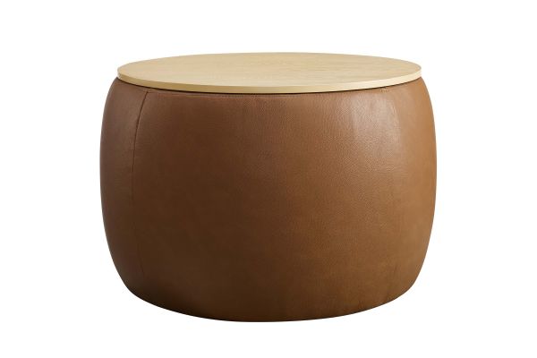 Perla Round Vegan Leather Storage Ottoman 