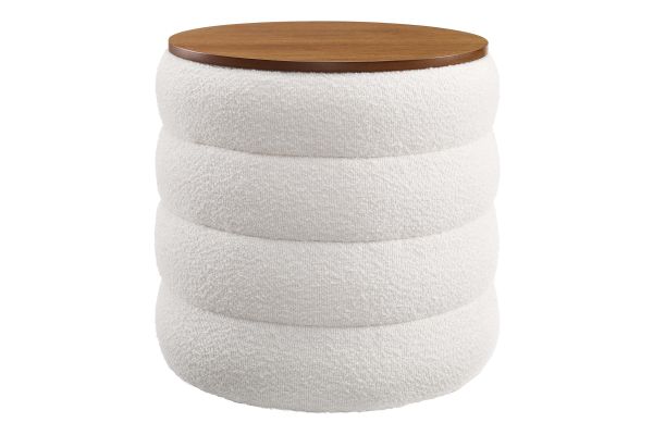 Mezzo Round Boucle Fabric Storage Ottoman 