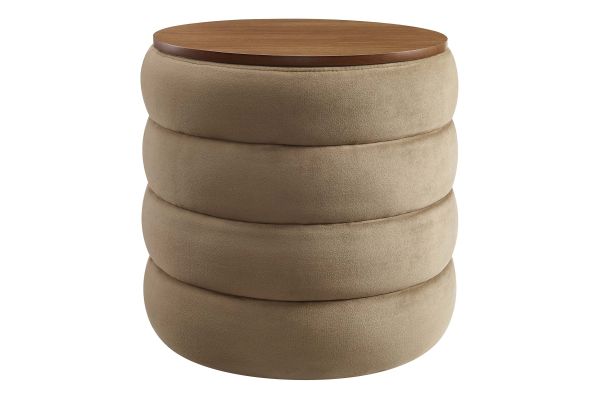 Mezzo Round Performance Velvet Storage Ottoman 