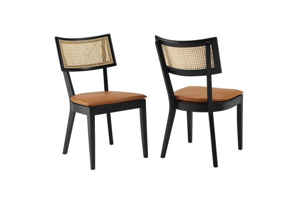 Caledonia Vegan Leather Upholstered Wood Dining Chairs Set of 2