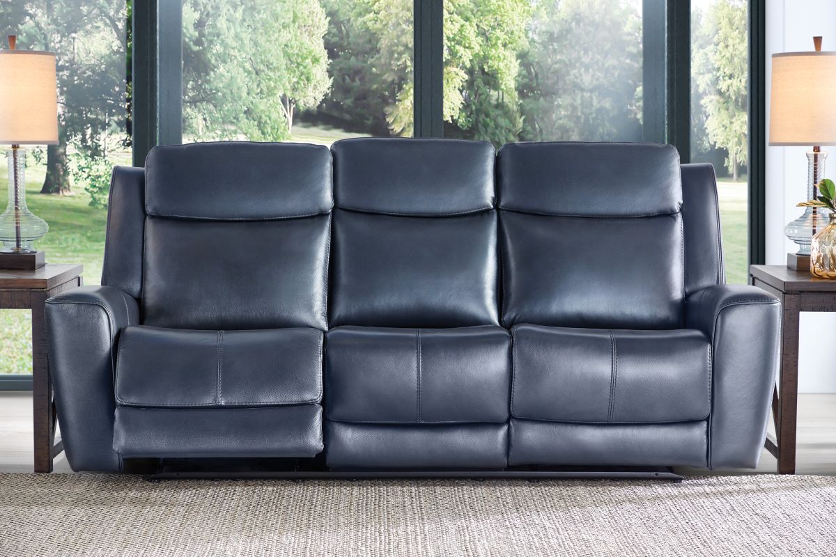 Scorpio Blue Leather Dual Power Reclining Sofa 11