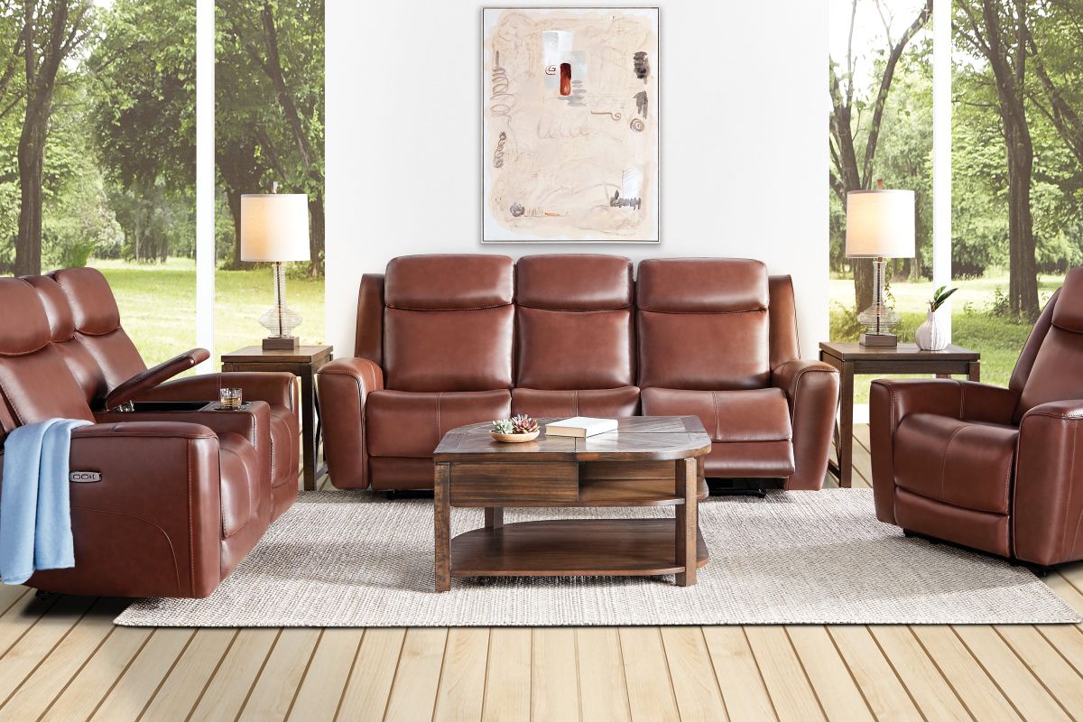 Scorpio Brown Leather Dual Power Reclining Console Loveseat 2