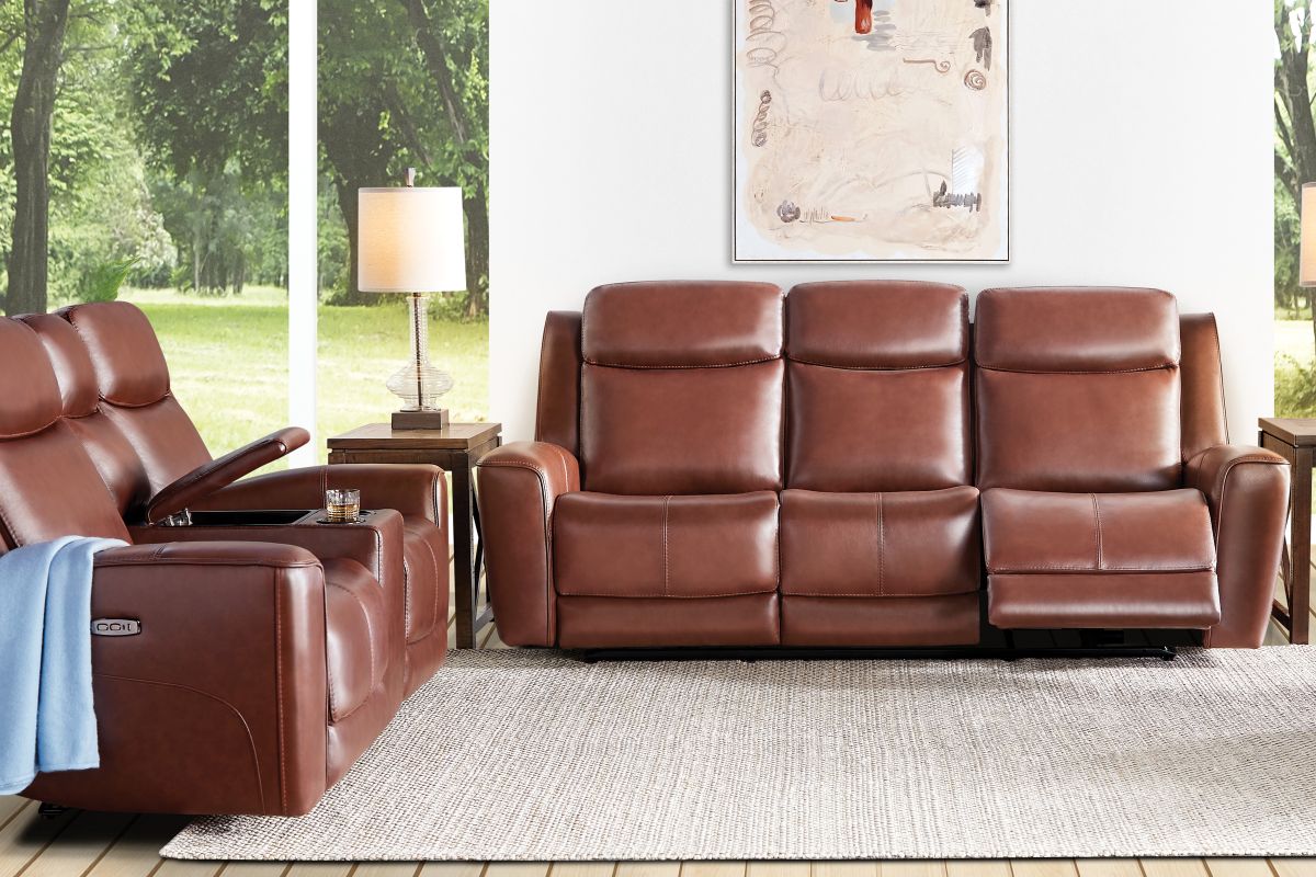 Scorpio Brown Leather Dual Power Reclining Console Loveseat 10