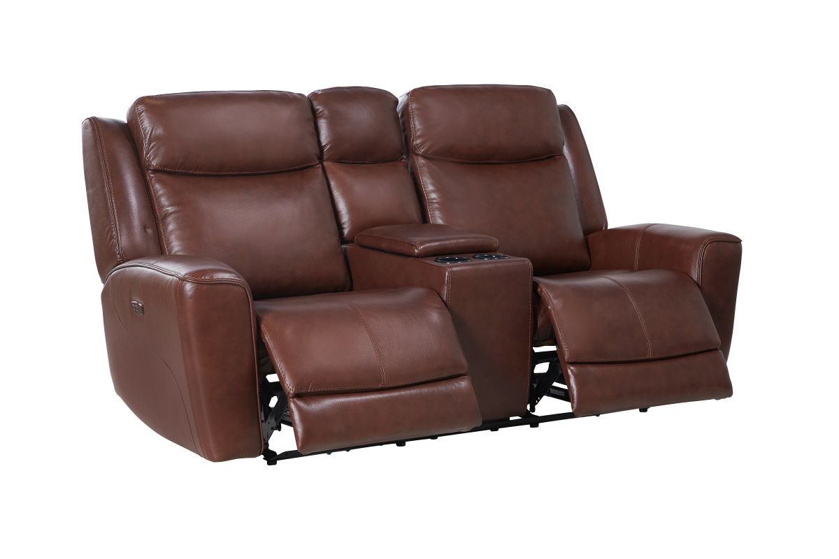 Scorpio Brown Leather Dual Power Reclining Console Loveseat 4