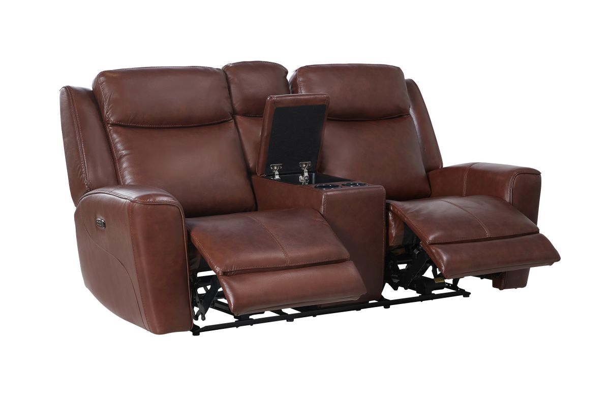 Scorpio Brown Leather Dual Power Reclining Console Loveseat 5