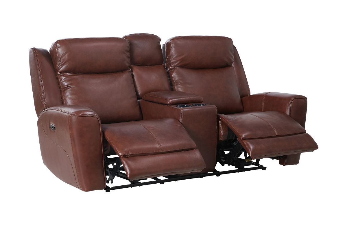 Scorpio Brown Leather Dual Power Reclining Console Loveseat 6