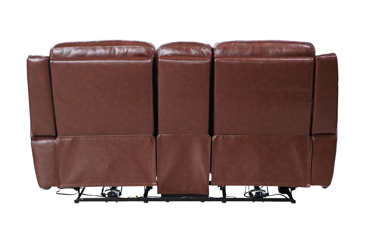 Scorpio Brown Leather Dual Power Reclining Console Loveseat 7