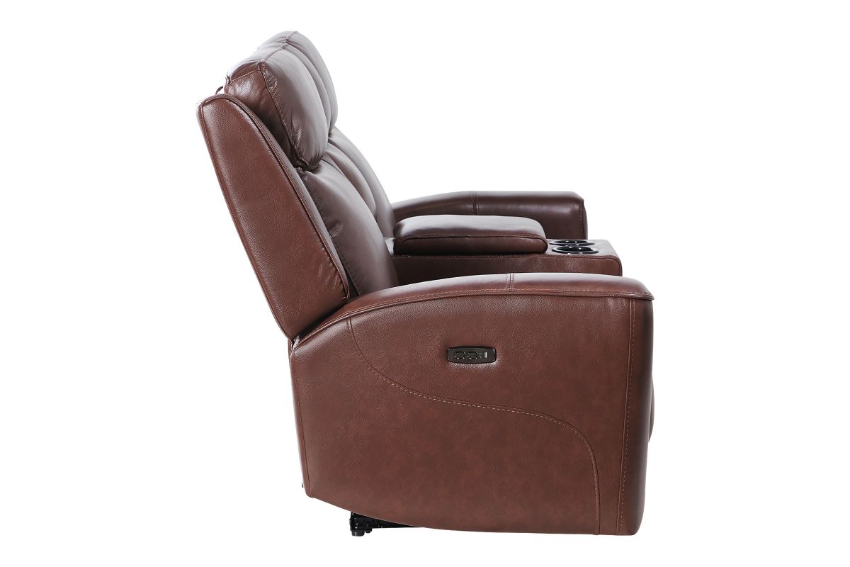 Scorpio Brown Leather Dual Power Reclining Console Loveseat 8
