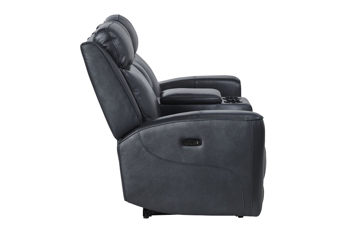 Scorpio Blue Leather Dual Power Reclining Console Loveseat 7