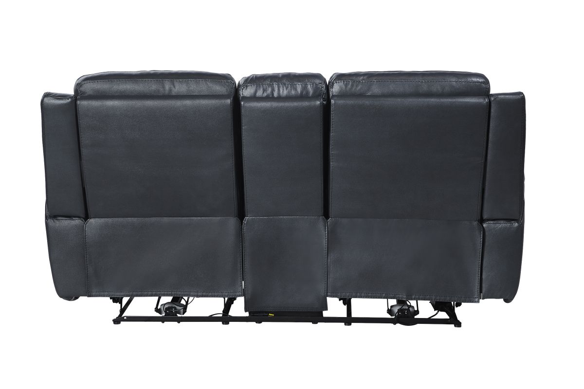 Scorpio Blue Leather Dual Power Reclining Console Loveseat 8