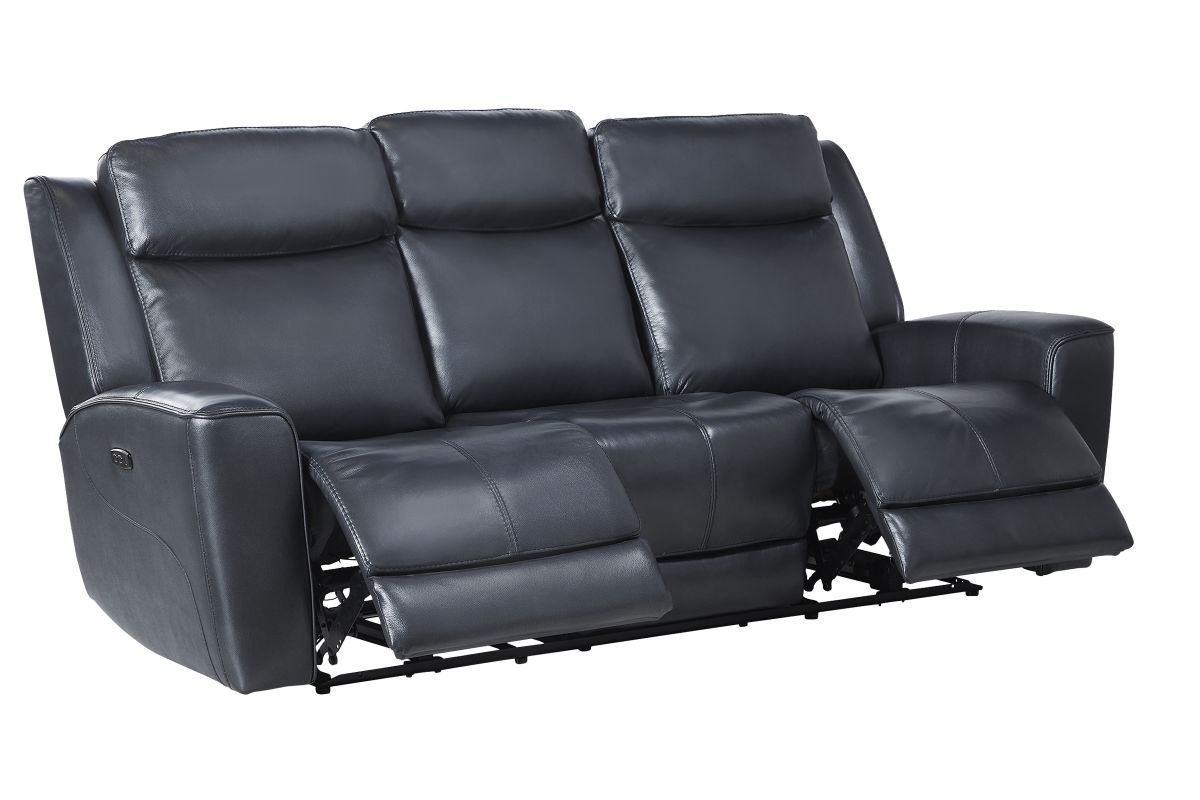 Scorpio Blue Leather Dual Power Reclining Sofa 4