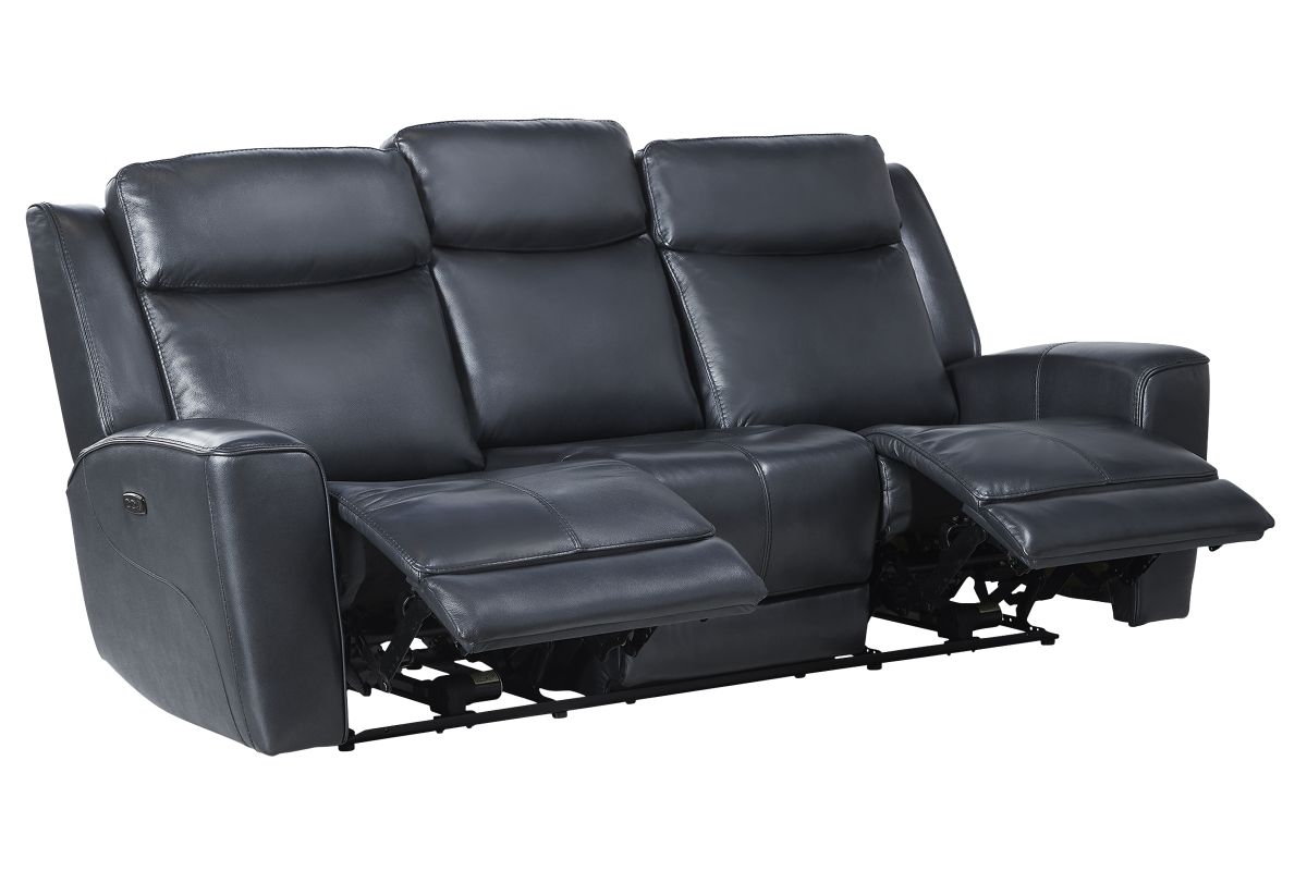Scorpio Blue Leather Dual Power Reclining Sofa 5