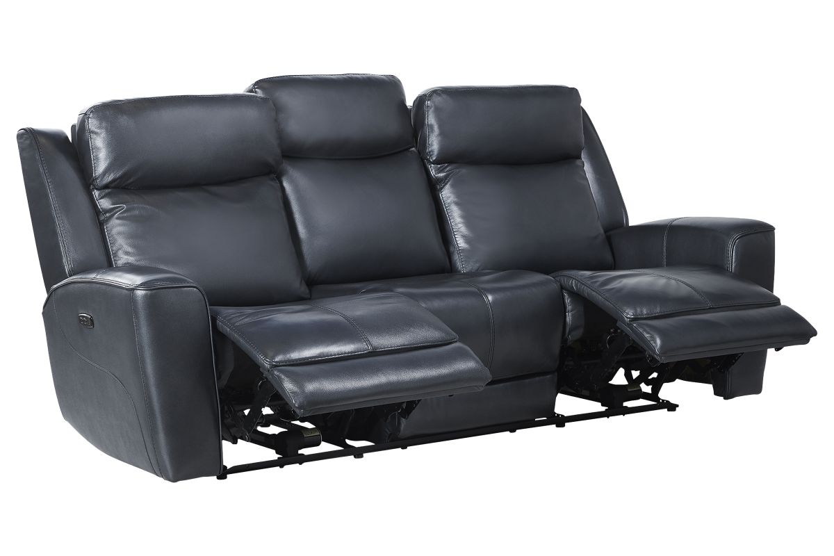 Scorpio Blue Leather Dual Power Reclining Sofa 14