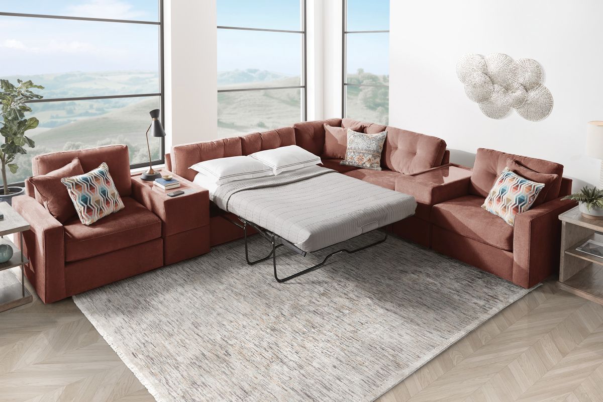 ModularOne Sectional Merlot 7-Piece Sectional with Sleeper + E-Console 6